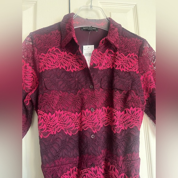 Banana Republic Lace Tie-belt Shirt Dress Belted Purple Pink Maroon
-Size 4-NWT - Picture 3 of 10